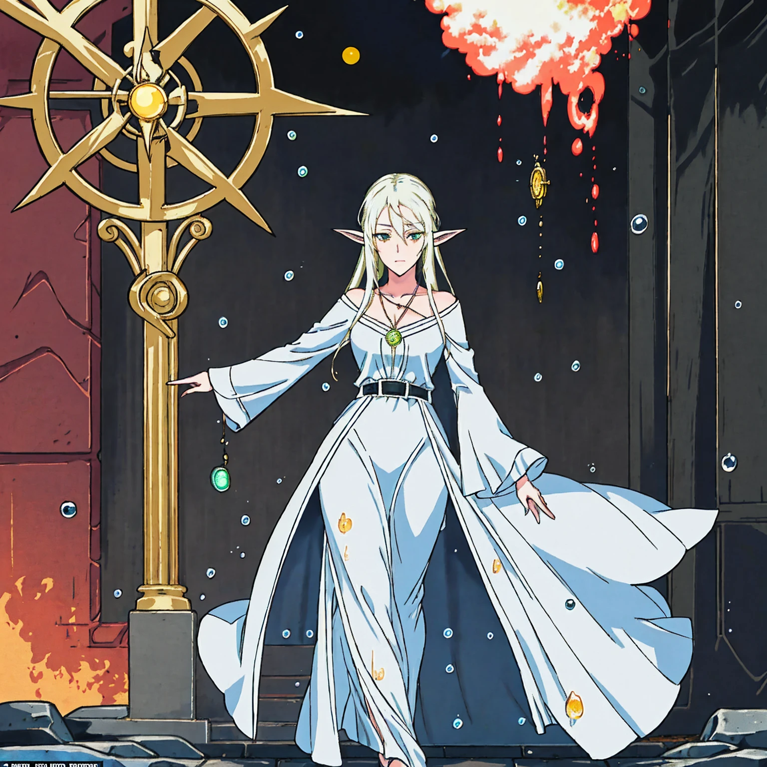 Scene: A lone female elf with white, glowing skin stands in a foggy alleyway. Rain pours down, casting a sheen on the wet cobblestones. Neon signs from nearby streets bleed through the fog, creating an otherworldly glow.
Character: The elf has long, flowing white hair and piercing eyes narrowed in concentration, a shadow cast over them. She wears an elegant, flowing long dress and leans casually against a brick wall. Her fingers are crossed, a gesture hinting at hope or nervousness. Aviator sunglasses perched on her nose add a touch of mystery.
Image Quality: The image is rendered in stunning 8K detail, capturing every raindrop and the intricate details of the elf's clothing and features.