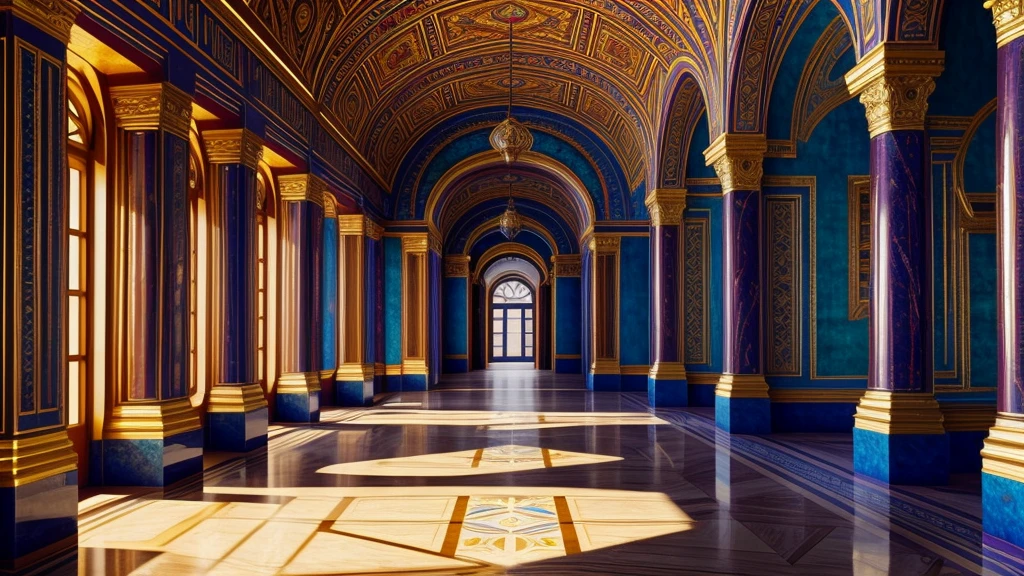 Beautiful murals in the palace. Walking through the halls of the Palace of Atlantis,Admire the exquisite murals,Learn the legendary story. shot at 8k resolution, Each mural is a masterpiece of color and composition. Lighting enhances vitality, Cast soft shadows to add depth. Witness the artistic splendor of Atlantis, made with unreal engine, Presented in the vivid colors of the ProPhoto 8K spectrum.