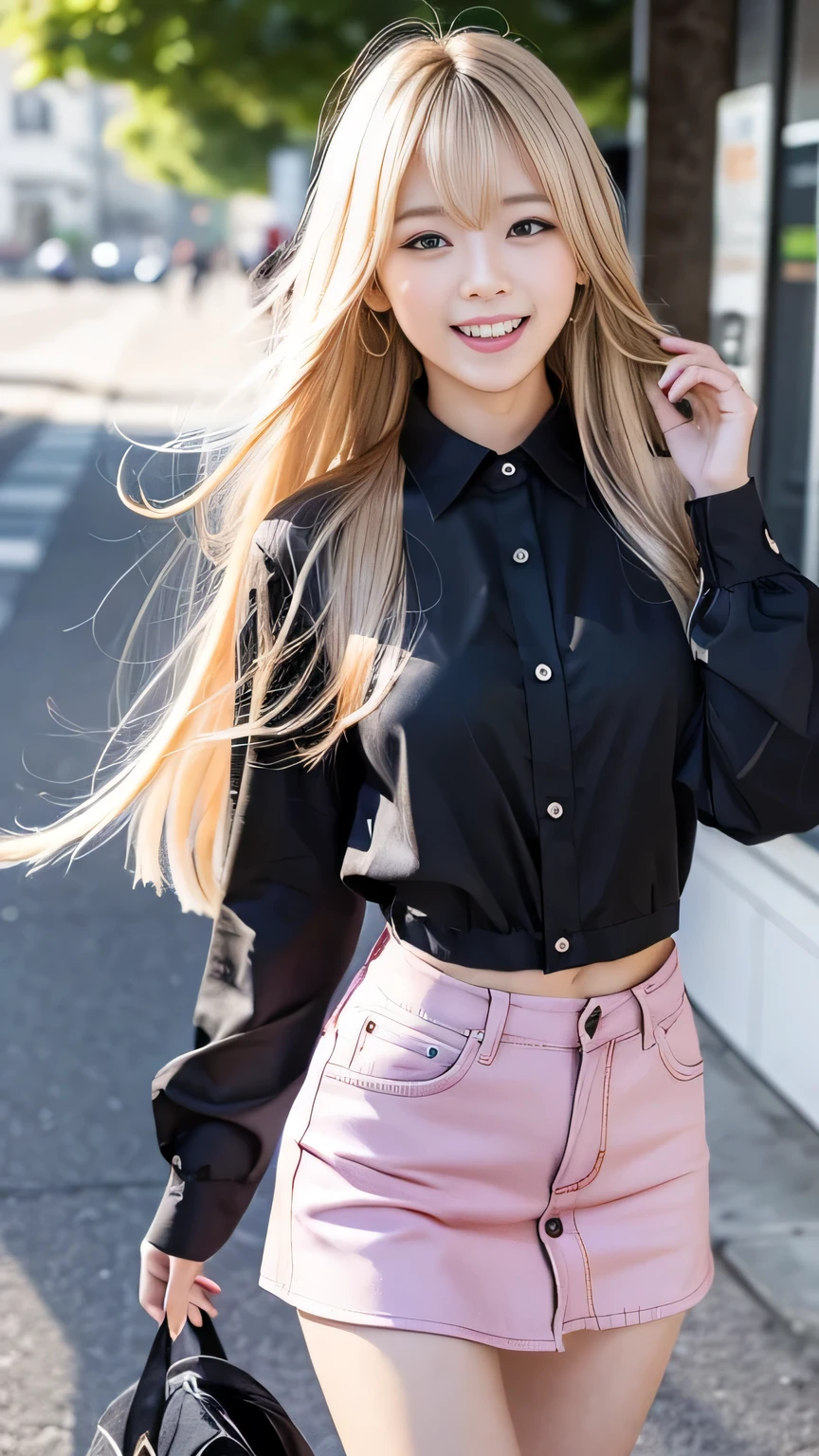 Sexy big ,13 year old beautiful girl looks sexy and cute&Cute beautiful sexy face、A strong wind blows my hair in front of my face,Beautiful super long metallic blonde dreadlocks、Her long hair hides her beautiful, cute and sexy eyes.。、Belly button shirt、Very short pink and black checkered miniskirt、Turn around and look at me with a smile、Cute eyes hidden by long bangs、yawn、Double teeth、Reduces the appearance of nasolabial folds、