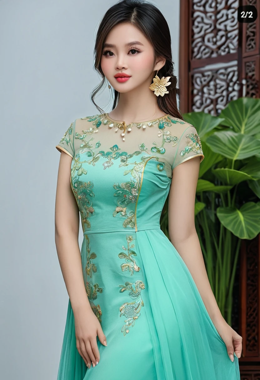 ((high quality:1.2)), work of art, (8k), extremely detailed, ((High detail:1.2)), ((best resolution:1.4)), Solo, 24 years old Vietnamese female, (dress) , 