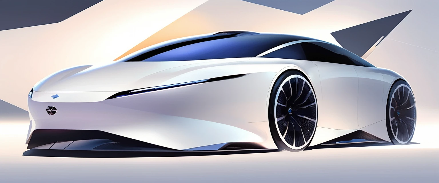 (masterpiece, Best quality:1.2), network design, Focus car, sports car, automobile, land vehicle, white body color, Front quarter view, wheel, shadow, geometric grain, sharp geometric shapes flow into rounded ones, beautiful built-in details on the body, futuristic headlights of unusual shape, reflection,  White background, 8 k, full information  