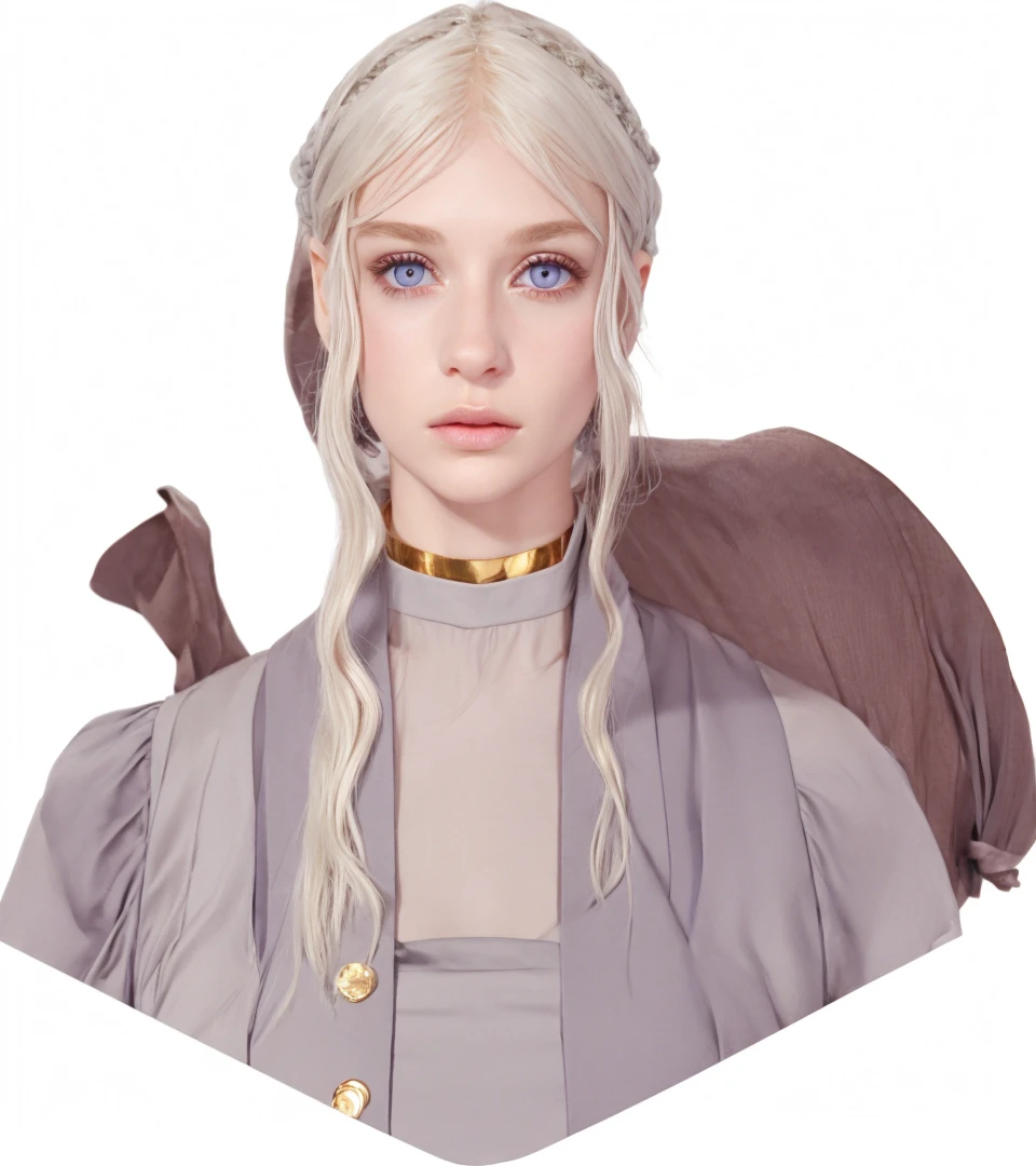 Girl, silver-gold hair, purple eyes, European,