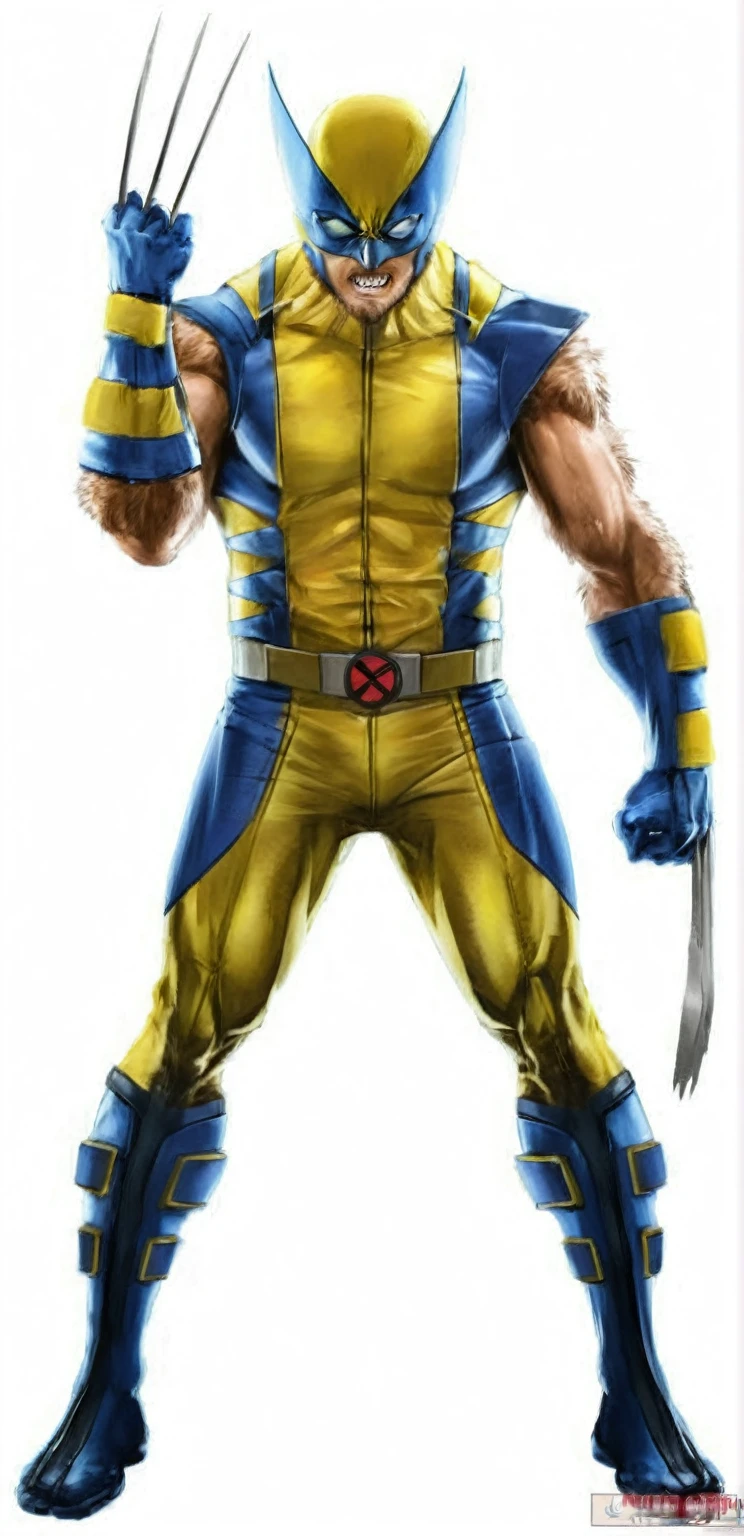WOLVERINE STANDING WITH HER CLAWS VERY NERVOUS YELLOW UNIFORM