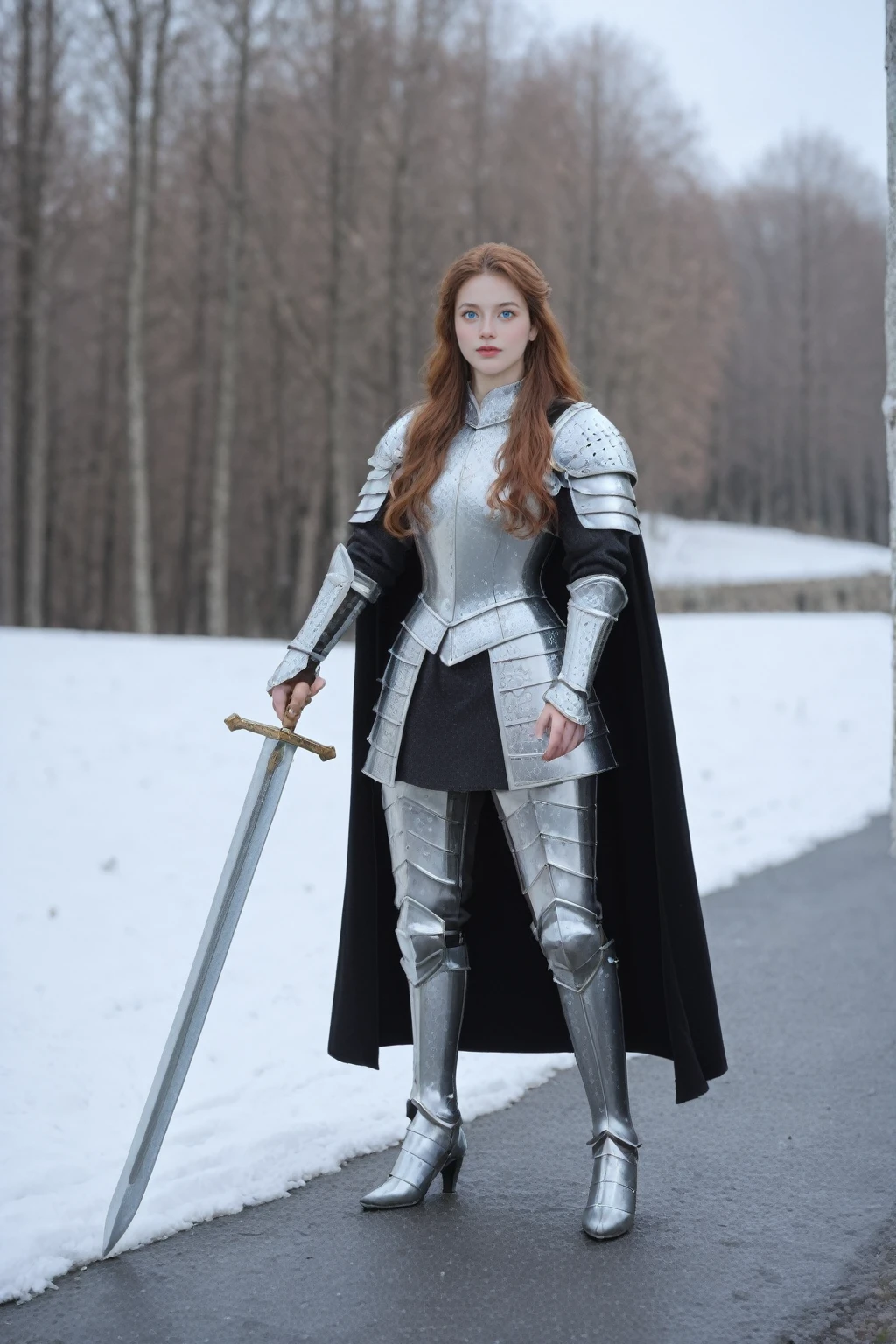 realistic,score_9, score_8_up, score_7_up,
hyper detailed, ultra detailed, uhd, beautiful girl, perfect ???????, perfect body, model, stylish pose, wearing full plate body fantastic armor with cape, holding huge crystal sword, snowy medieval road, (random color:1.4),
long hair, various hairstyles, blue eyes,
extremely detailed,Dynamic poses