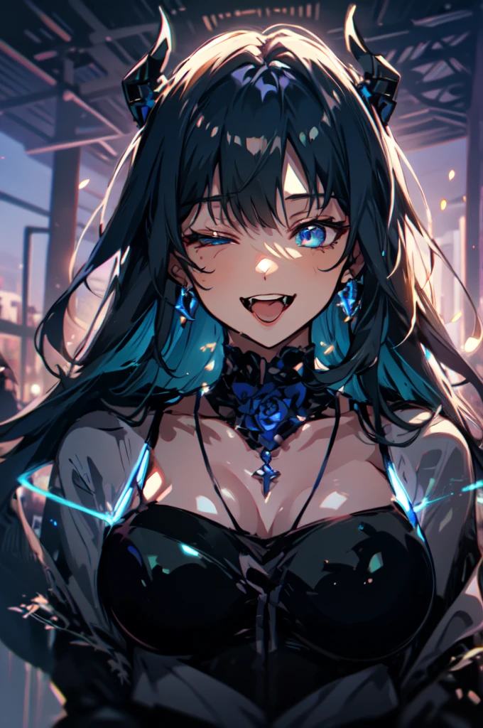 Beautiful hands, Beautiful dresasterpiece, (best quality:1.2), intricate details, ado, 1girl, multicolored hair, long hair, collared shirt, jacket, bangs, long sleeves, blue flower, (mature female:1.2), Ado, (dark blue hair, light blue inner), extra long hair, straight hair, blue eyes, slanted eyes, white inner shirt, (long black jacket, long black pants),  (masterpiece, best quality:1.2), intricate details, ado, 1girl, multicolored hair, long hair, collared shirt, bangs, long sleeves, blue flower, (mature female:1.2), Stars and comets pass by in the open sky, Beautiful Clouds, A tree with glowing fireflies and butterflies々, (Ultra-realistic), {Highly detailed CG unit 8k wallpaper}, Vast landscape photography, (View from below with a panoramic view of the sky, vast open field vision), (Low angle shot), (Light: 1.5), (warm Light source: 1.2), Intricate details, (Rainbow colors: 1.2), (bright Lighting), (atimospheric Lighting), dream-like, Magic, fairy tale