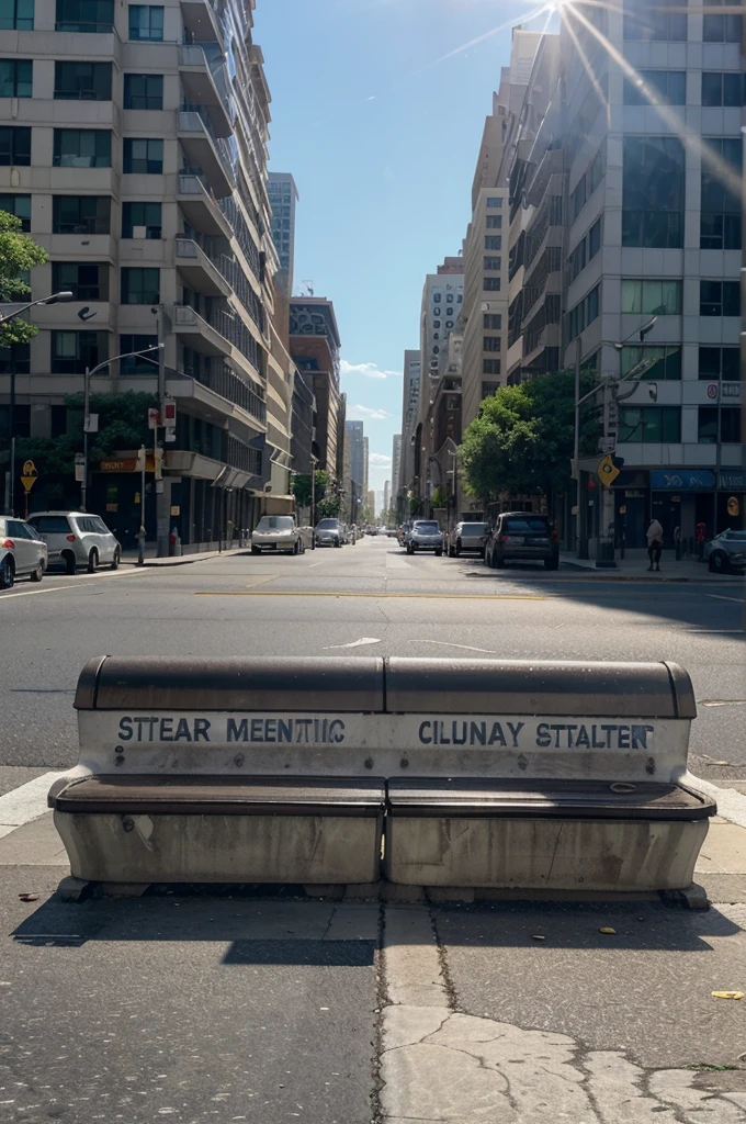 "An extremely hot summer day, with the sun shining brightly in the cloudless blue sky. The setting is a bustling city, where the asphalt seems to almost melt under the intense heat. The streets are deserted, but the signs of heat are evident: water bottles abandoned on park benches, pools of water evaporating quickly, and street thermometers showing scorching temperatures. Parked cars reflect sunlight, and the windows of the buildings are all closed to keep the inside cool. In a nearby park, the water fountains gush silently, with steam rising slightly into the air. The atmosphere is stuffy and oppressive, with visible heat waves rippling along streets and buildings."

