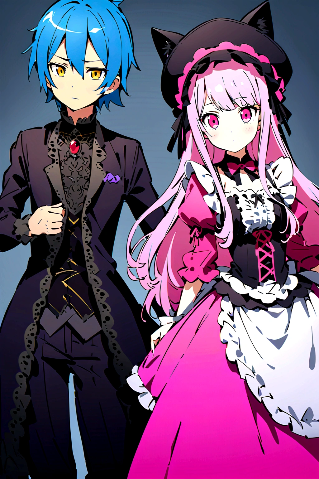 Arafe in a pink and black dress and hat, Takanobu Fujiwara(Takanobu Fujiwara)Digital rendering inspired by, pixiv, rococo, Victoria Gothic Lolita Fashion, Lolita Style, Rococo Queen (Rococo Queen) (Rococo Queen (Rococo Queen)), gothic maiden anime boy. rococo dress, anime boy in a maid costume, lolita fashion, Catboy's cosplay! Maid! one-piece