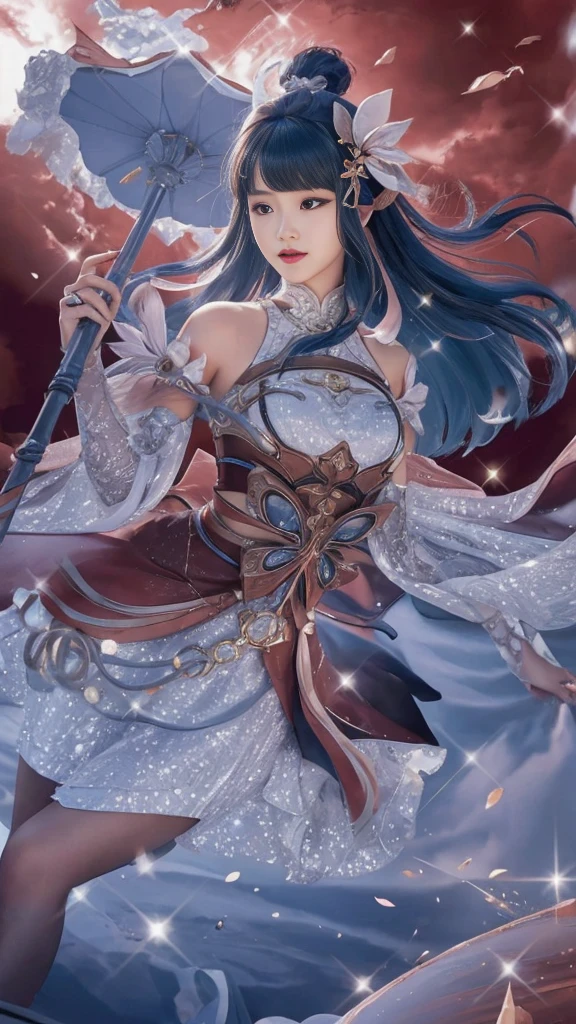 Best Quality, 1girl, kda, solo,  long  hair,  short hair hair,  dress,