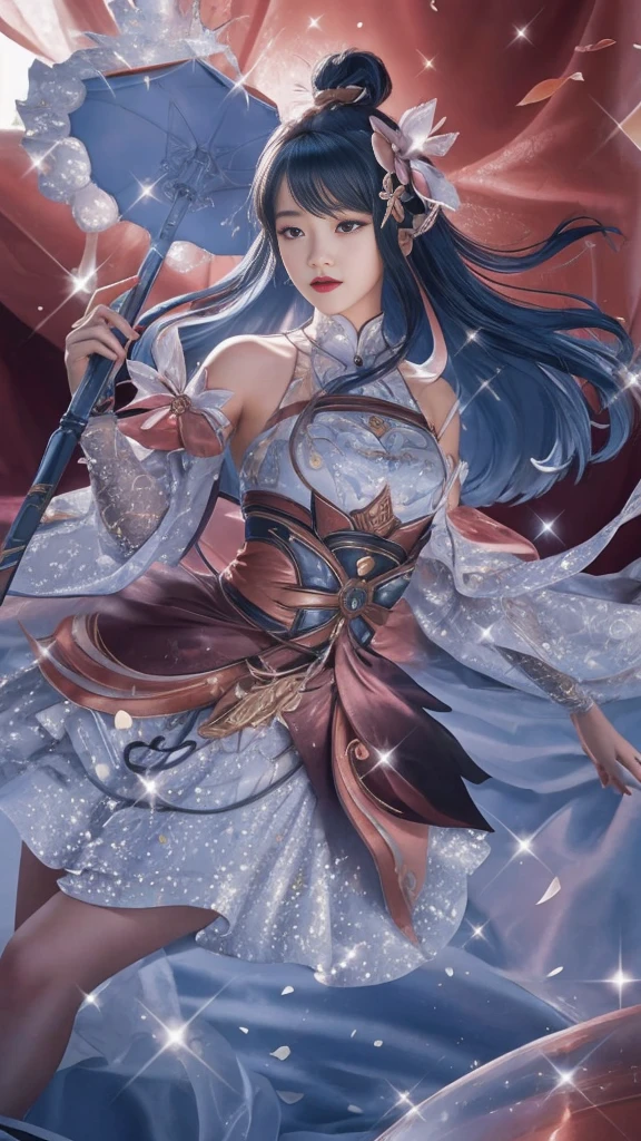 Best Quality, 1girl, kda, solo, long hair, short hair hair, dress,
