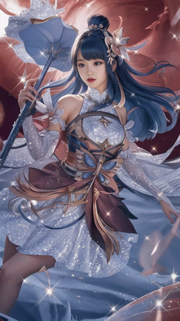 Best Quality, 1girl, kda, solo,  long  hair,  short hair hair,  dress,