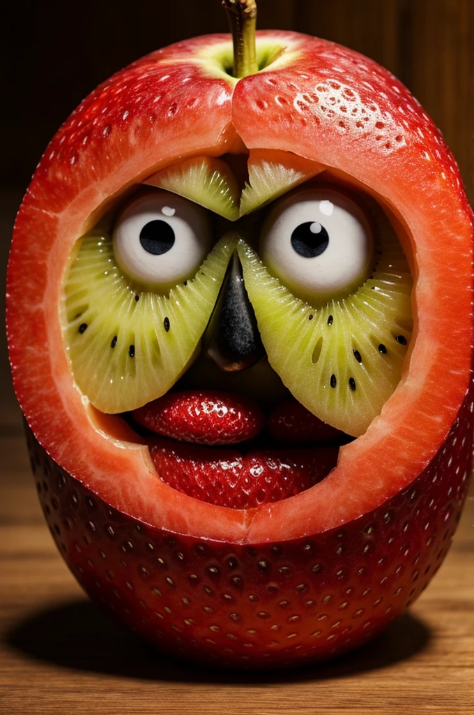 A fruit with realistic funny face