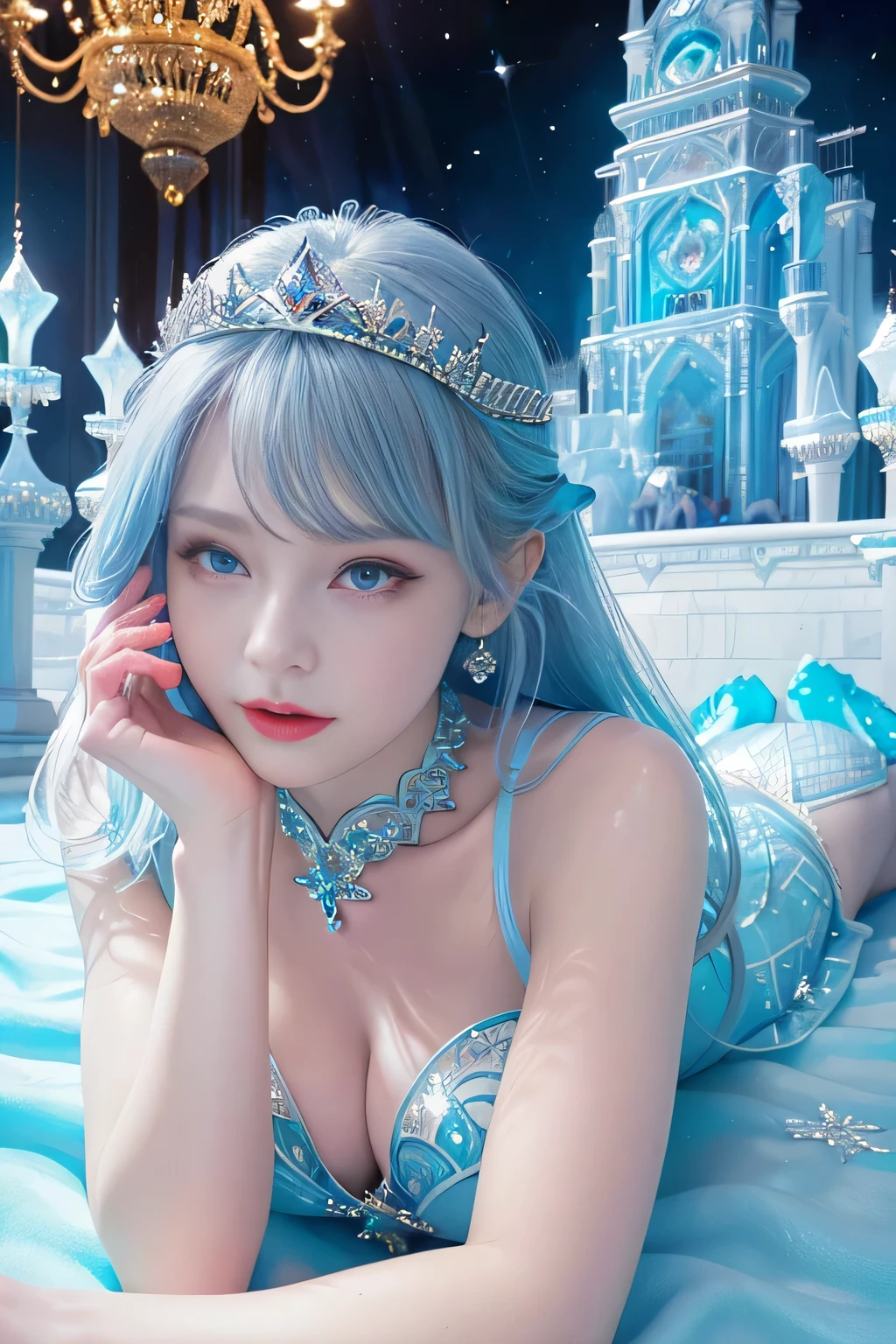 Undersea Palace，A princess(big breasts beautiful，Ice clear and jade，tiara crown)