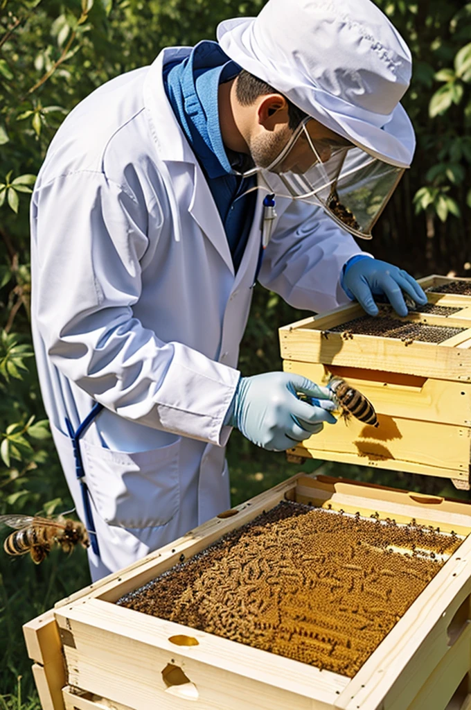 Veterinary doctor working with bees