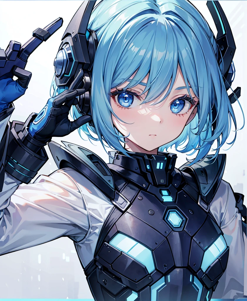 8K, Highest quality, (real:1.4), Original photo, 1 girl, Asari Hair, Biological Amplifier, refined armor, posture: Peace talks between warring factions, smart blue eyes,whole body