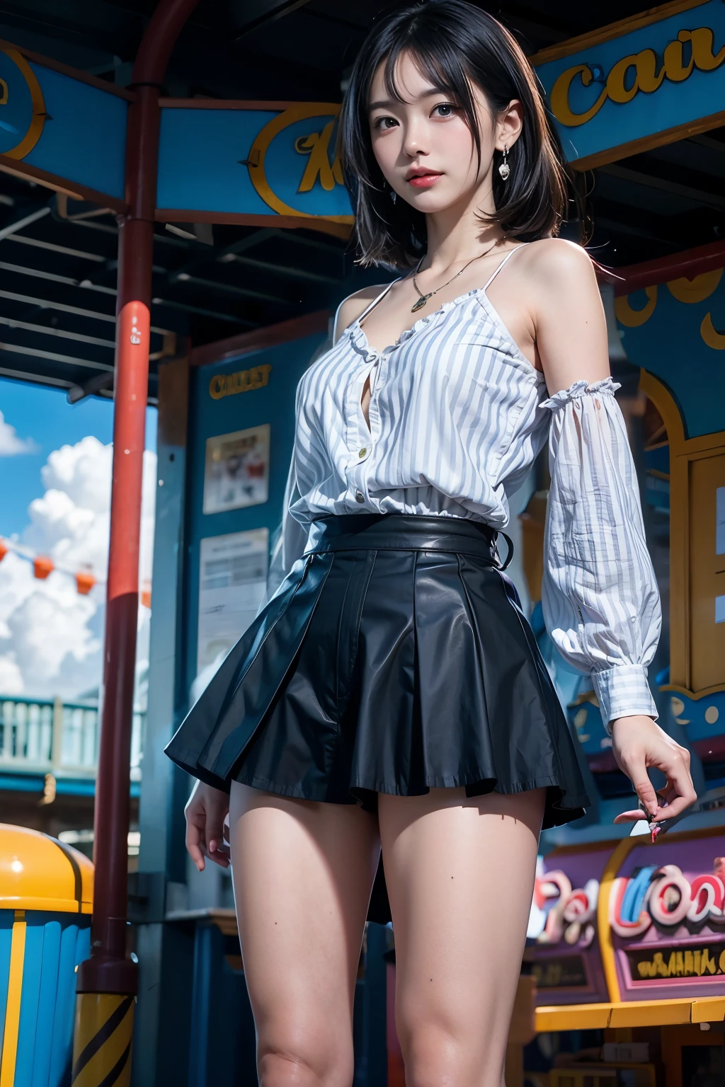 Amusement park background,Daytime,Blue sky,White cloud