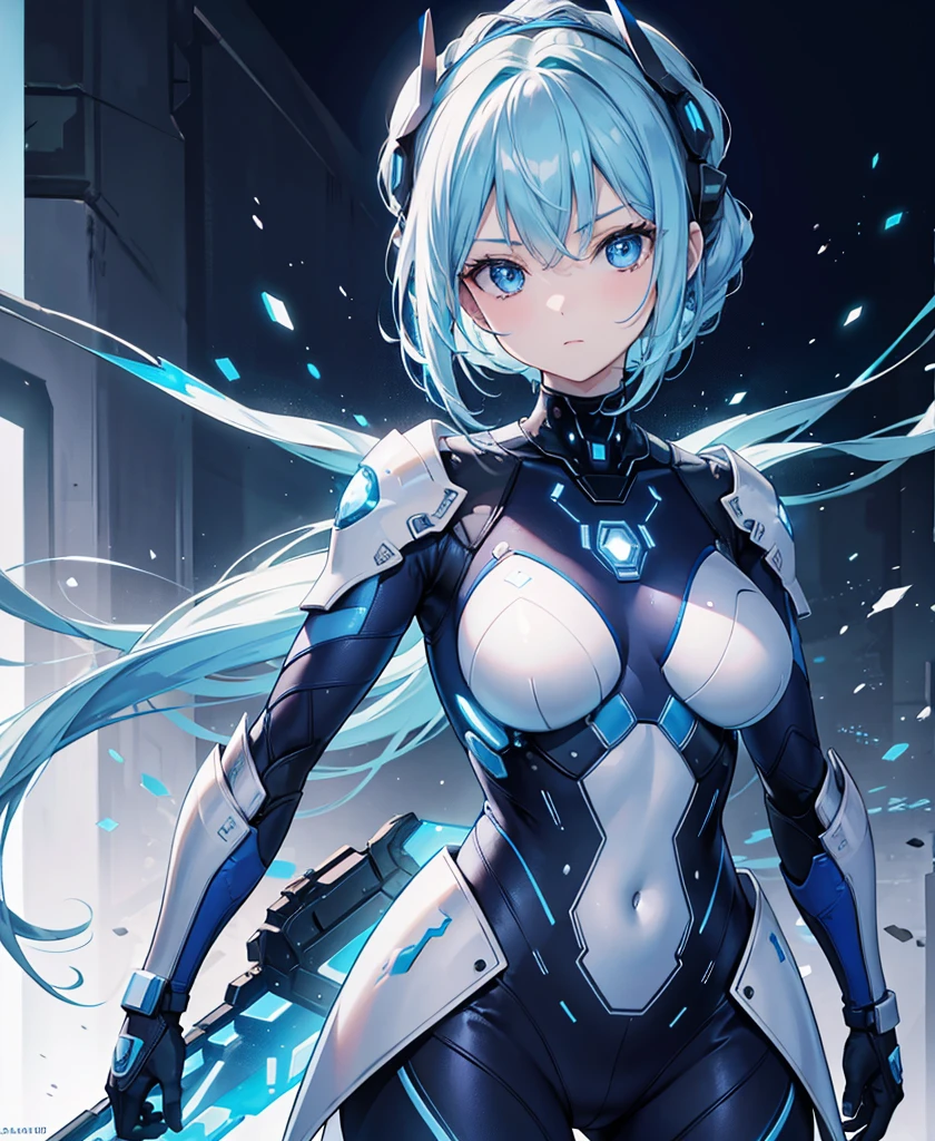 8K, Highest quality, (real:1.4), Original photo, 1 girl, Asari Hair, Biological Amplifier, refined armor, posture: Peace talks between warring factions, smart blue eyes,whole body