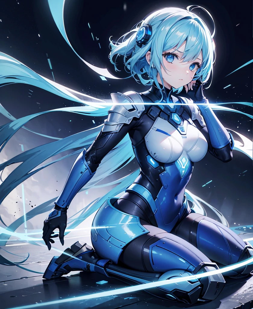 8K, Highest quality, (real:1.4), Original photo, 1 girl, Asari Hair, Biological Amplifier, refined armor, posture: Peace talks between warring factions, smart blue eyes,whole body