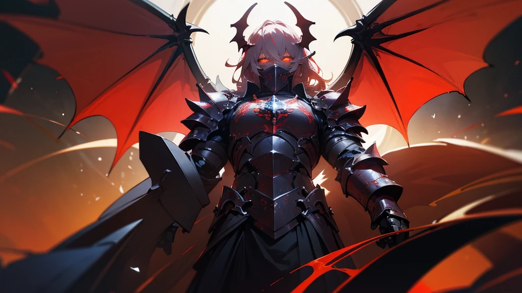 masterpiece, highly detailed CG unified 8K wallpapers, 8k uhd, dslr, high quality, clean, best illumination, a god in a red and black demonic armor, glowing eyes, cinematic, ultra-high resolution, ultra-high detailed, high-definition, shadowverse style, dragon wings on back, man, muscular, facing towards camera