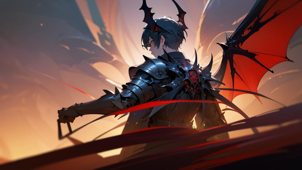 masterpiece, highly detailed CG unified 8K wallpapers, 8k uhd, dslr, high quality, clean, best illumination, a god in a red and black demonic armor, glowing eyes, cinematic, ultra-high resolution, ultra-high detailed, high-definition, shadowverse style, dragon wings on back, man, muscular, facing towards camera