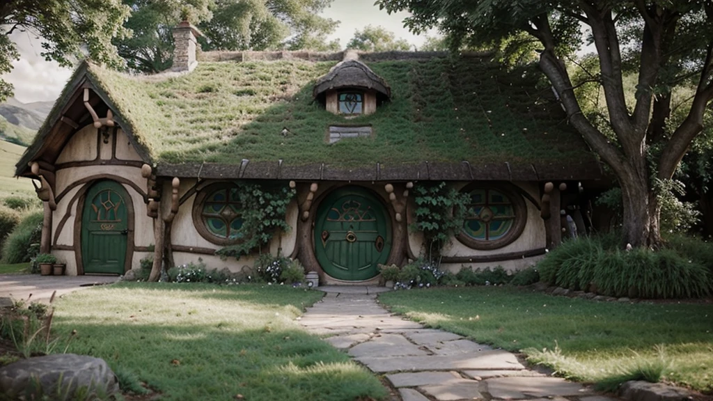 Hobbit homes into land, Shire, Lord of the rings, landscape, peaceful serene, relaxing