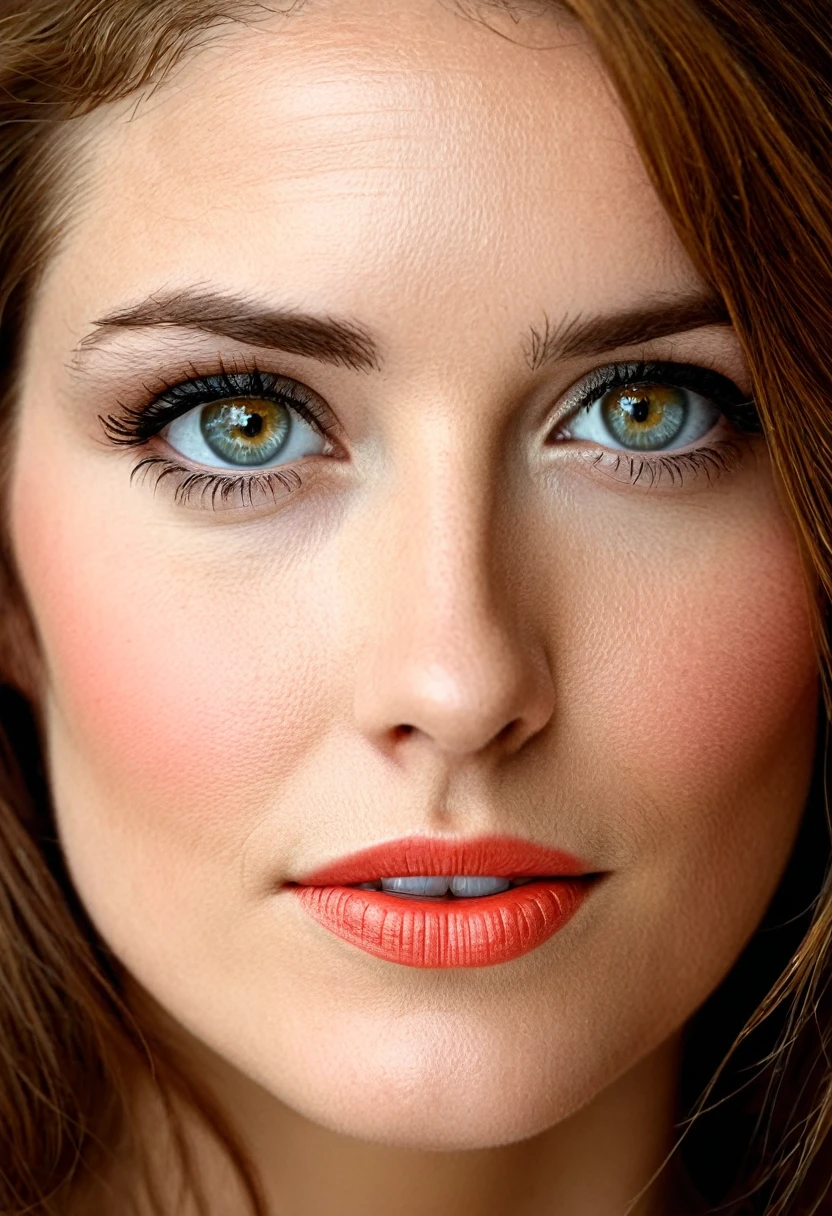 A fascinating close-up portrait of a woman's face, presenting a unique dichotomy. The left side is elegant, liquid metal machinery, dynamically dripping and flowing as if it were a living entity. The metallic fluid shines and reflects, creating an illusion of depth and movement. The right side, in stark contrast, continues to be natural, soft human face, unfazed by the futuristic counterpart. The transition between the two halves is seamless, but surprisingly apparent, Catching the viewer's attention. The woman's eyes are expressive, conveying a sense of intrigue and otherworldliness. Your hair flows gracefully, framing the face and accentuating the unique fusion between human and machine. The background fades into a dark, mysterious nuance, allowing the focal point to remain solely on the woman's face and her remarkable transformation.