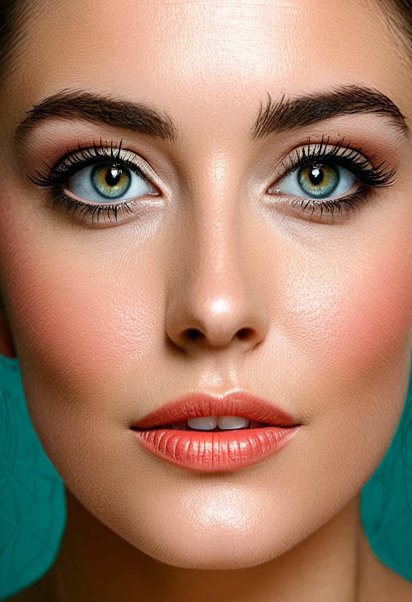 A fascinating close-up portrait of a woman&#39;s face, presenting a unique dichotomy. The left side is elegant, liquid metal machinery, dynamically dripping and flowing as if it were a living entity. The metallic fluid shines and reflects, creating an illusion of depth and movement. The right side, in stark contrast, continues to be natural, soft human face, unfazed by the futuristic counterpart. The transition between the two halves is seamless, but surprisingly apparent, Catching the viewer's attention. The woman&#39;s eyes are expressive, conveying a sense of intrigue and otherworldliness. Your hair flows gracefully, framing the face and accentuating the unique fusion between human and machine. The background fades into a dark, mysterious nuance, allowing the focal point to remain solely on the woman&#39;s face and her remarkable transformation.