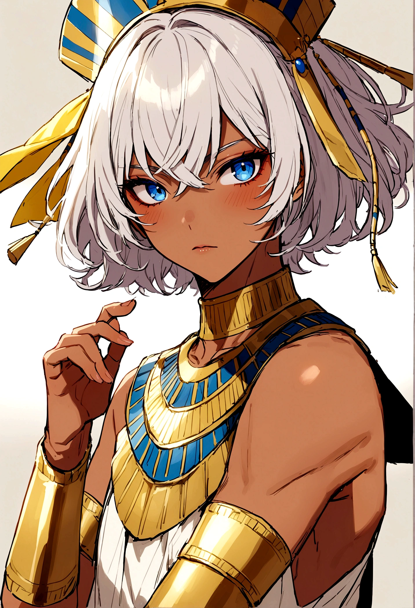 man, rubi, dull hair, tanned skin, lanza, egyptian clothing, blue eyes
