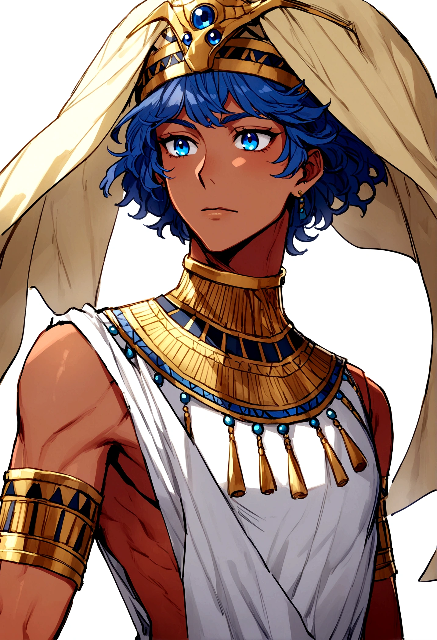 man, rubi, dull hair, tanned skin, lanza, egyptian clothing, blue eyes