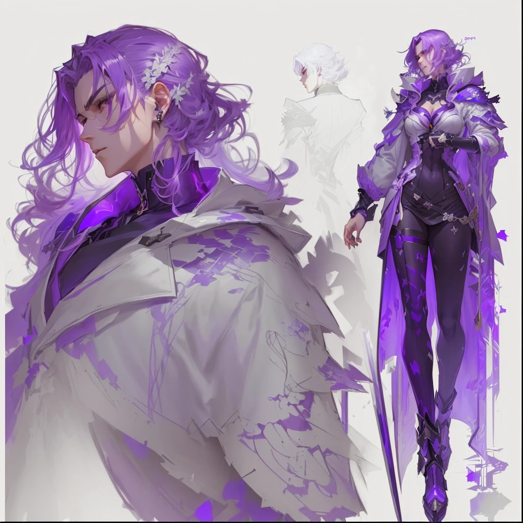anime - an image of an androgynous handsome man with purple hair and a purple cape in anime style., ( ( character concept art ) ), Tancred Waters wlop style, character drawing, epic exquisite character art, Gouvez on Pixiv Artstation, guweiz on artstation pixiv, very detailed exquisite fanart, professional concept art, beautiful full body concept art