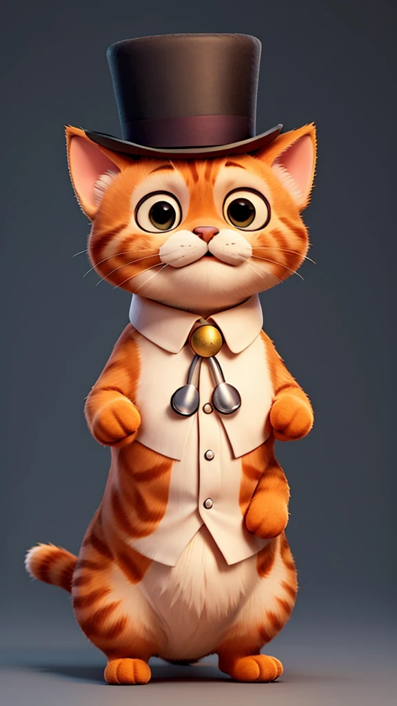 a cute fat orange cat wearing a top hat and monocle, monocle on eye