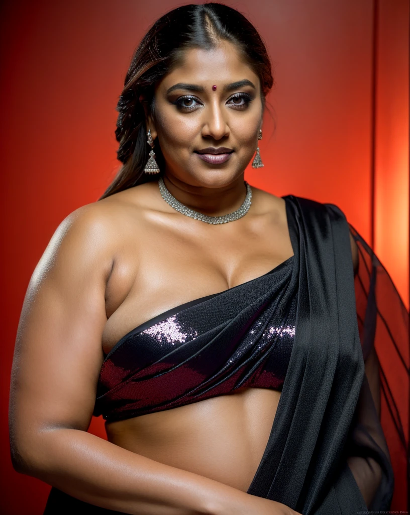 Looks like Nayanthara, milf, cougar lady witch, horny Gothic milf, 50 years old gorgeous mature lady, pervert demoness, demoness of lust, curvy, black lips, horny face, extremely gorgeous, thick figure, heavy physique, voluptuous, curvy, sexy figure, Fashionable portrait of androgynous alien looking witch wearing veil, glowing eyes, futuristic design, minimal details, givenchy, photoreal, 200mm, hd, f/ 2.0, highly detailed, surreal, sexy beautiful evil woman, sexy bold sequin Saree with strapless Bra, chudail, Pishachini, horror genre, blood-thirsty enchantress, powerful female spirit, eerie, drop dead, in the style of red and blue, (intricate details, hyperdetailed:1.15) (skin texture:1.2), dark Moody tone, cinematic lighting, haunted place in background,