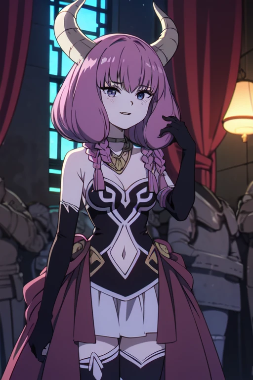 ((Best quality))),((Ultra-detailed)),((illustration)),((Disheveled hair)),((frilld)),(1 girl),(Solo), 1girl,bare_shoulders,black_legwear,blush,breasts,breath,china_dress,chinese_clothes,covered_navel,dress,floral_print,hair_ornament,heavy_breathing,long_hair,looking_at_viewer,red_dress,small_breasts,smile,solo,steam,thighhighs,rating:safe,arm_at_side,bangs,bare_arms,brown_legwear,clavicle,clothing,contrapposto,covered_collarbone,covered_erect_nipples,curtains,day,female,female_only,flower,groin,hair_bun,hair_flower,hand_up,legs_together,legwear,light_particles,oli_face,no_bra,nopan,open_mouth,parted_lips,pelvic_curtain,red_flower,shiny,shiny_clothes,shiny_hair,shiny_legwear,short_hair_with_long_locks,sidelocks,side_slit,skindentation,skin_tight,sleeveless,sleeveless_dress,standing,tied_hair,window, pink hair,grey eyes,Horns,
