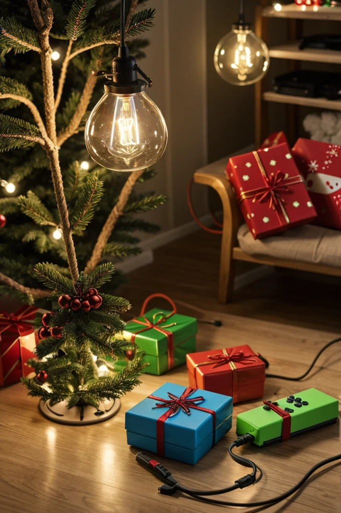 A project to connect a switch with some cables to a Christmas light with some triple A batteries