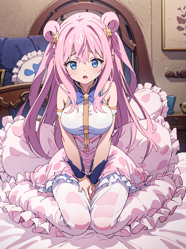 (best quality, masterpiece),full body, 1 girl solo, mine ,nsfw, details, (Light and shadow oxtail , Cute girl posing on pillow ,(Pillow), large pillow,steam, pillow humping,(pillow ride), masturbation, pillow straddling, crotch rub, hump,open mouth , kneeling,(Steaming hot),(pillow), frilled pillow, pink polkadot pillow , hatsune (princess connect),