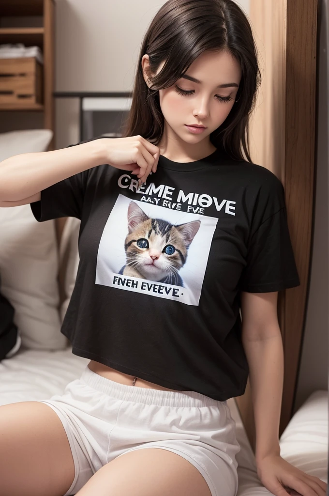 Create a photo of a kitten with the written t-shirt "forgive me Isabelly ❤"