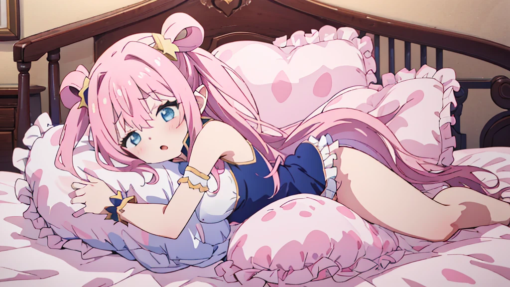 (best quality, masterpiece),full body, 1 girl solo, mine ,nsfw, details, (Light and shadow oxtail , Cute girl posing on pillow ,(Pillow), large pillow,steam, pillow humping,(pillow ride), masturbation, pillow straddling, crotch rub, hump,open mouth , kneeling,(Steaming hot),(pillow), frilled pillow, pink polkadot pillow , hatsune (princess connect),