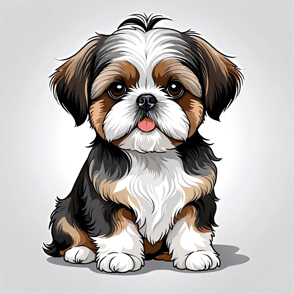 vector illustration, cute Shih Tzu dog, white background