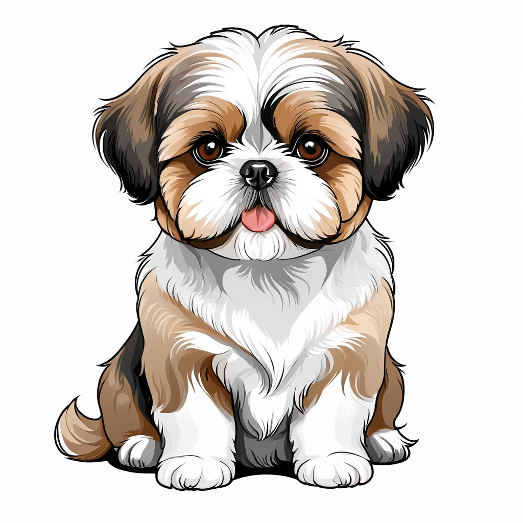 vector illustration, cute Shih Tzu dog, white background