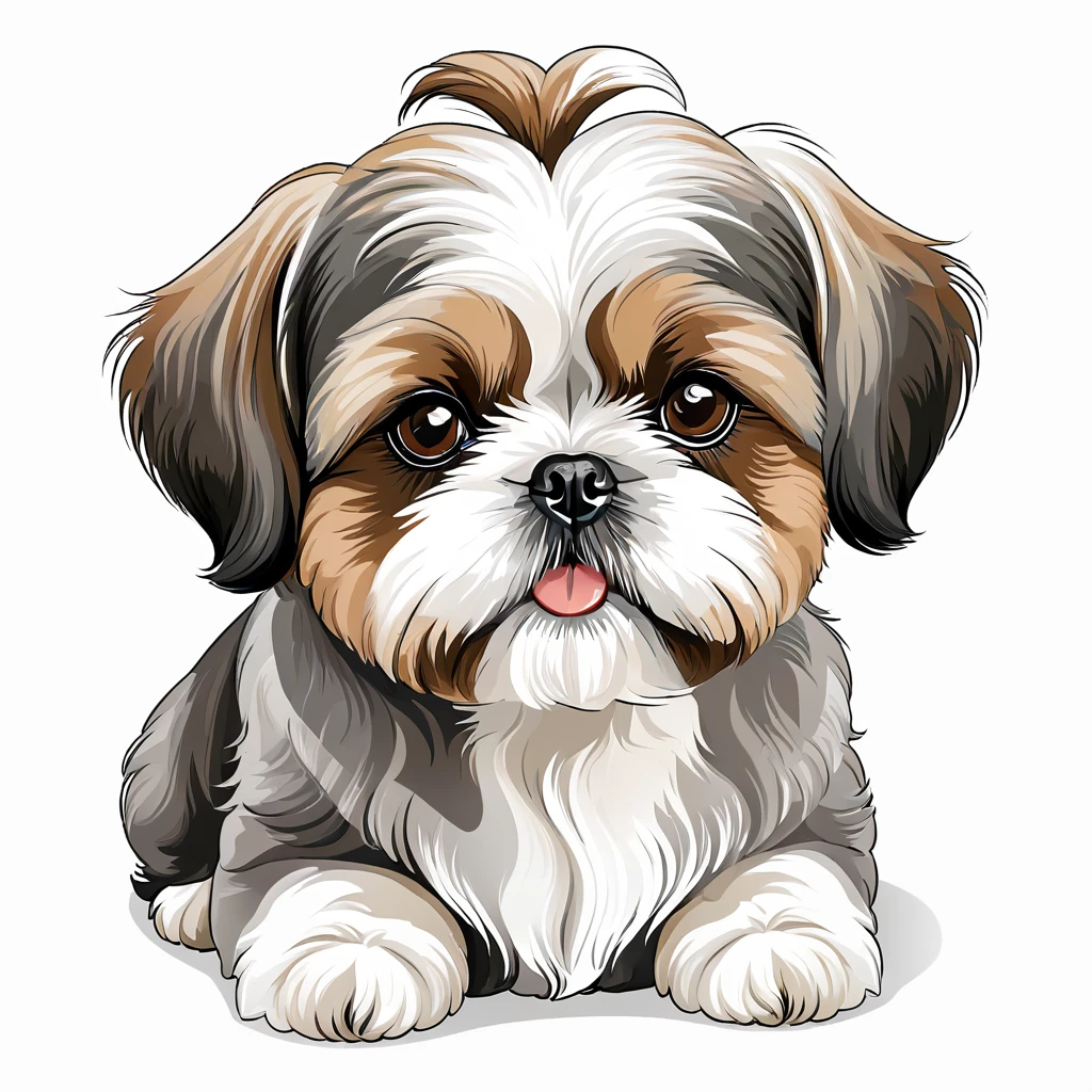 vector illustration, cute Shih Tzu dog, white background