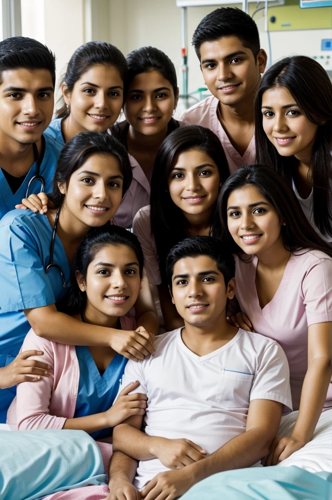 Group of young Mexican adults in hospital