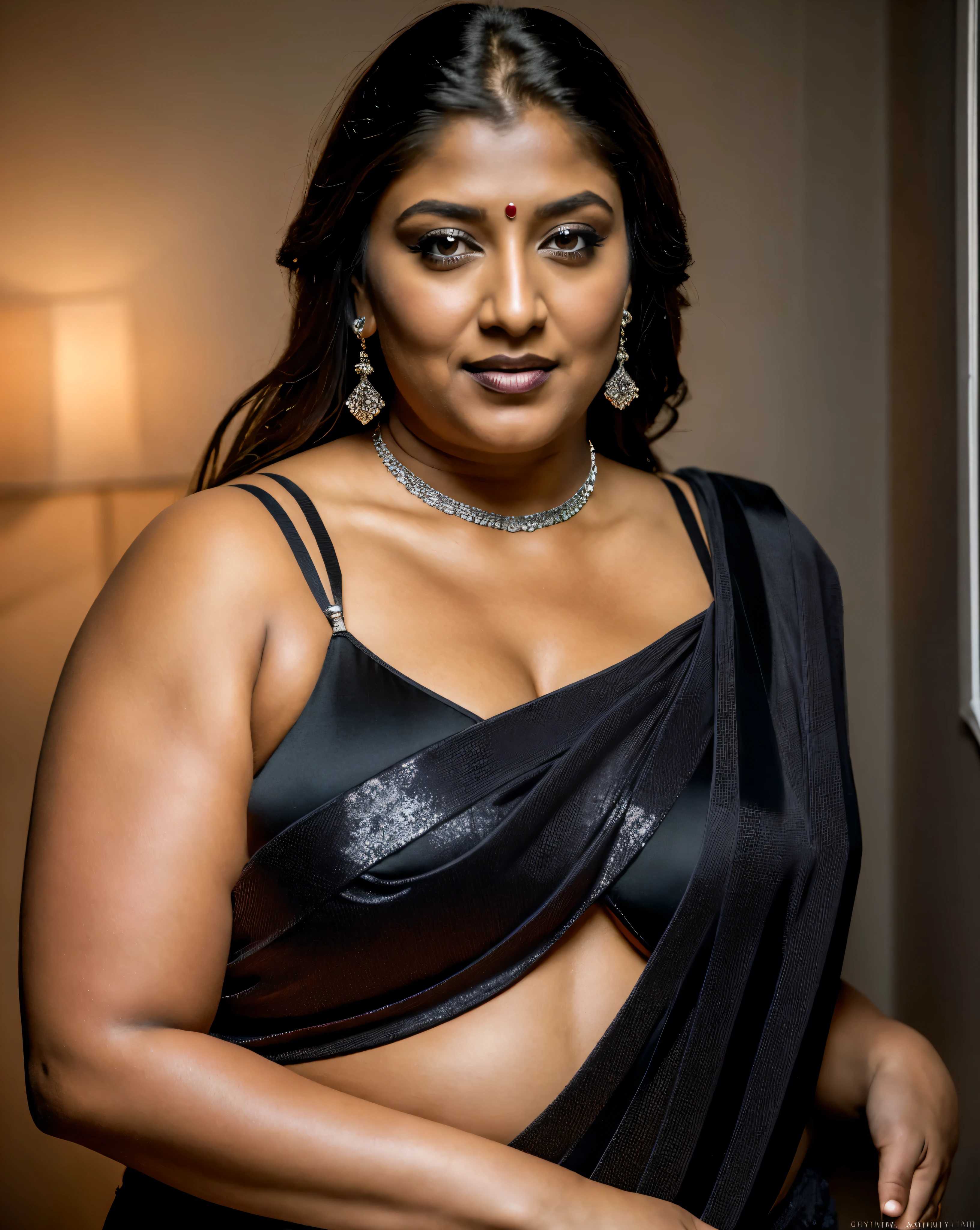 Looks like Nayanthara, milf, cougar lady witch, horny Gothic milf, 50 years old gorgeous mature lady, pervert demoness, demoness of lust, curvy, black lips, horny face, extremely gorgeous, thick figure, heavy physique, voluptuous, curvy, sexy figure, Fashionable portrait of androgynous alien looking witch wearing veil, glowing eyes, futuristic design, minimal details, givenchy, photoreal, 200mm, hd, f/ 2.0, highly detailed, surreal, sexy beautiful evil woman, sexy bold sequin Saree with strapless Bra, chudail, Pishachini, horror genre, blood-thirsty enchantress, powerful female spirit, eerie, drop dead, in the style of red and blue, (intricate details, hyperdetailed:1.15) (skin texture:1.2), dark Moody tone, cinematic lighting, haunted place in background,