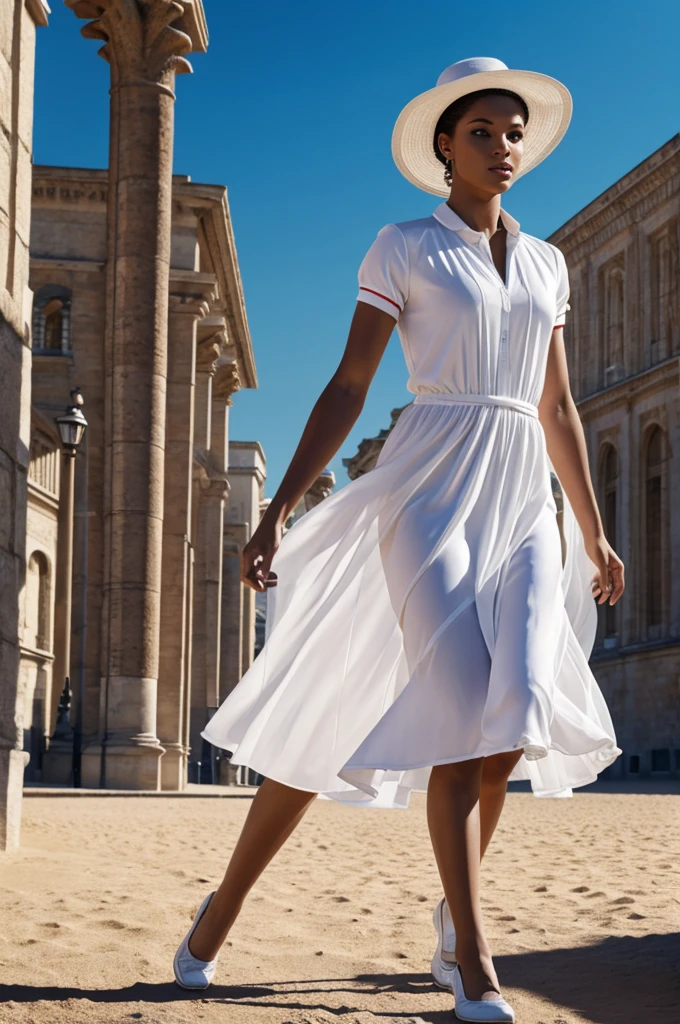 Flyer ultra HD, Jeux Olympiques 4 walk, couleur, mannequin femme réaliste, robe élégante,
