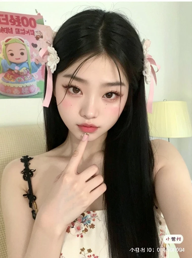 um close up de uma mulher com longos cabelos pretos e uma camisa branca, maquiagem sul-coreana popular, Ulzzang, korean face features, coreana, Mulher sul-coreana bonita, maquiagem coreana popular, cruel korean goth girl, young cute wan asian face, mulher coreana jovem bonita, linda mulher coreana jovem, young adorable korean face, Beautiful Asian girl, Jennie Blackpink
