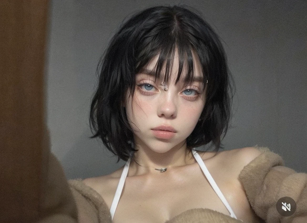 girl short hair, olhos billie eilish, feminine traits