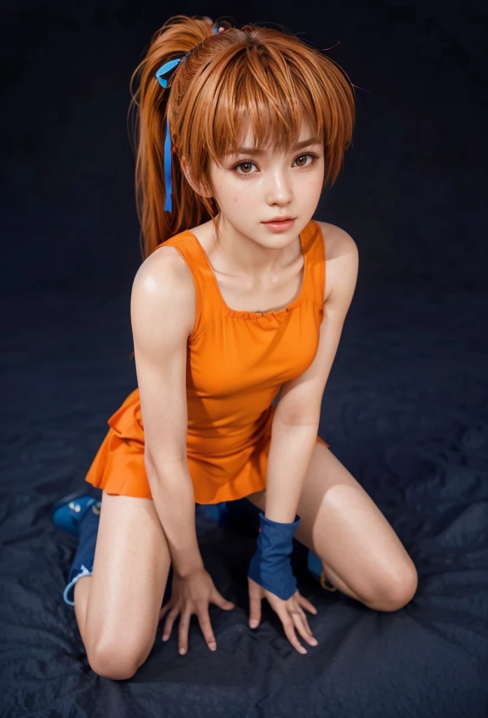 Kasumi, brown eyes, (best quality, ultra-detailed), (realistic:1.37), beautiful and detailed face, ultra-realistic texture, delicate face, delicate body, red lipstick, bright colors. High definition, 8K.