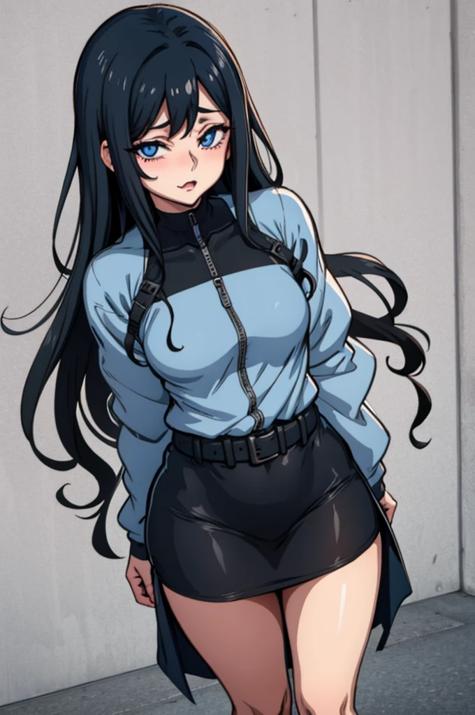 edgGesugao, Curvy blue eyed girl with long wavy black hair and small breasts, extreme:3.0, lewd:3.0