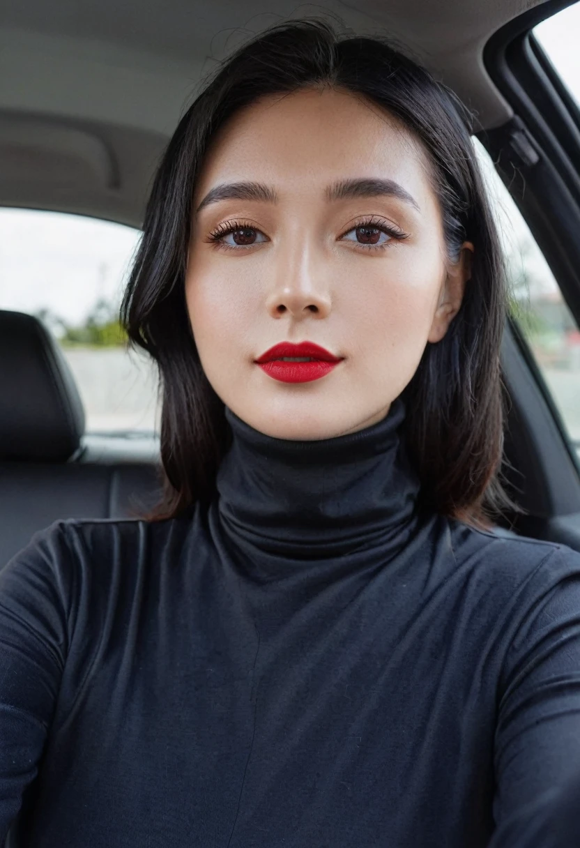 pure ruby, a woman wearing a turtleneck shirt, selfie and car 