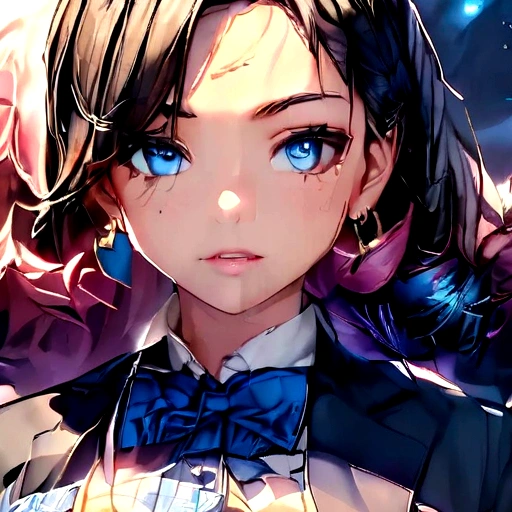Anime girl with long black hair and blue eyes Mystical version