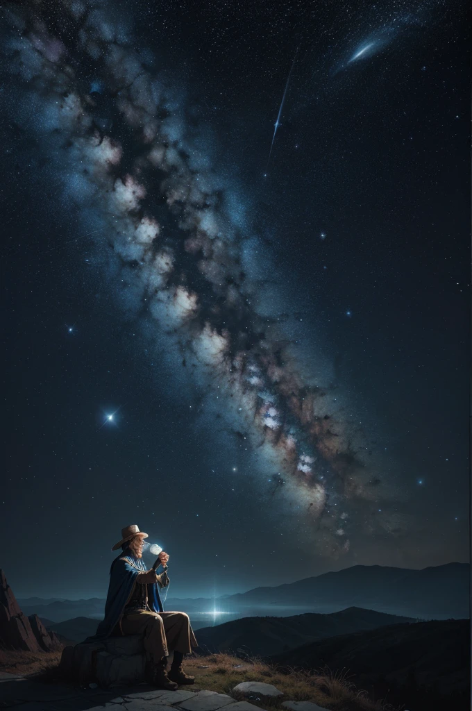 ((beste-Qualit)), ((tmasterpiece)), ((Realistic)), Ultra-detailed, (a wise astrologer with maps of the starry sky) folklore, (in the style of Gerald Brom), Perfect colorful gradient, 8к