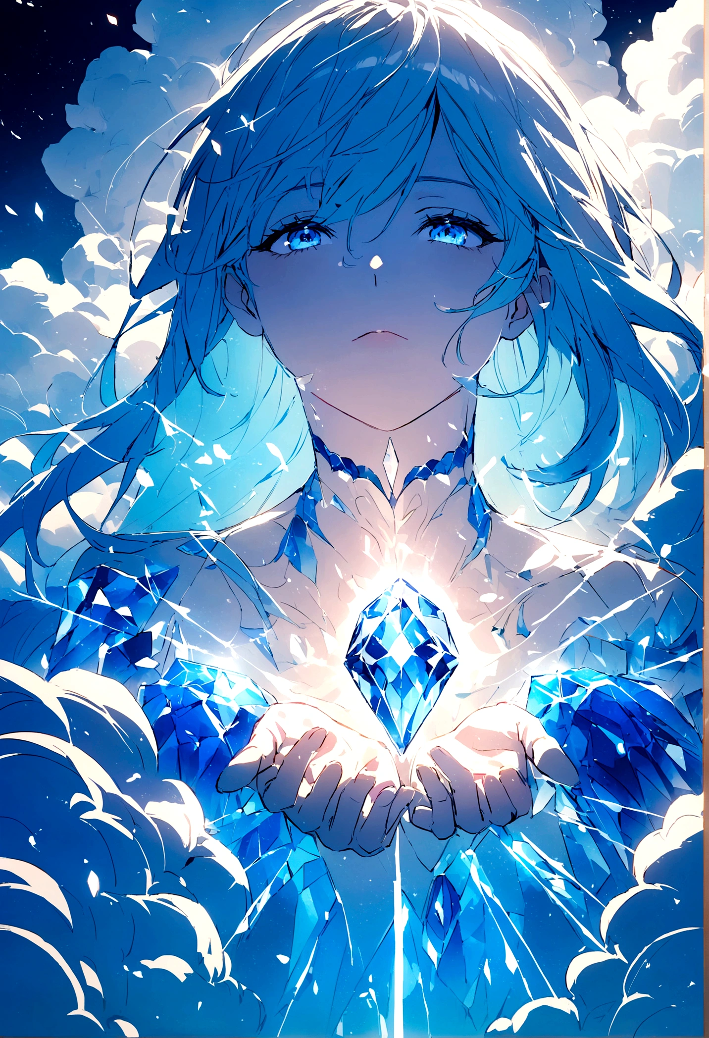 The best with a heart of diamond and soul of music and bestideor of strong blue color and hair of crystal and skin white as clouds